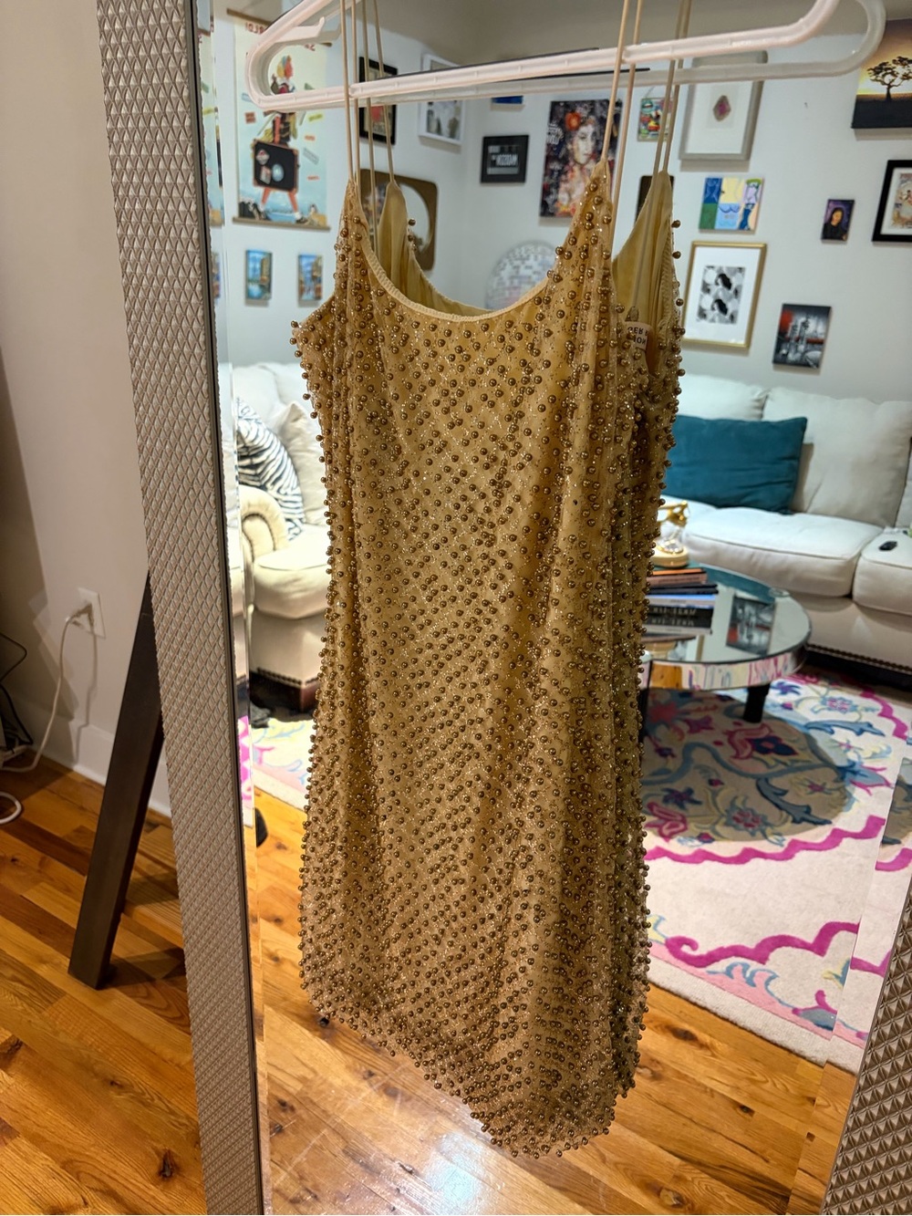 OH POLLY gold embroidered mini dress NWT